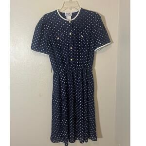 Women's Vintage KDK Designs Navy White Polka Dot Elastic Waist Size 10